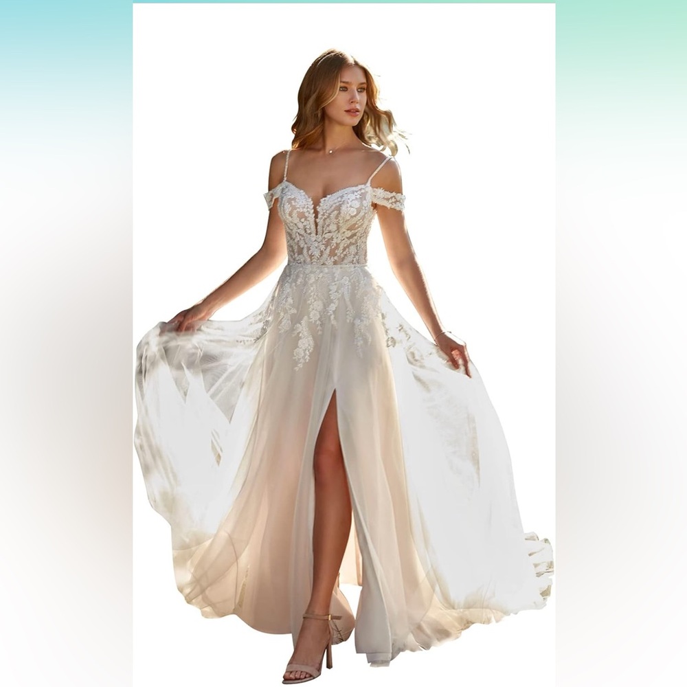 Lace Appliqued Wedding Dresses for Bride 2024 Beach Wedding Bridal Gown